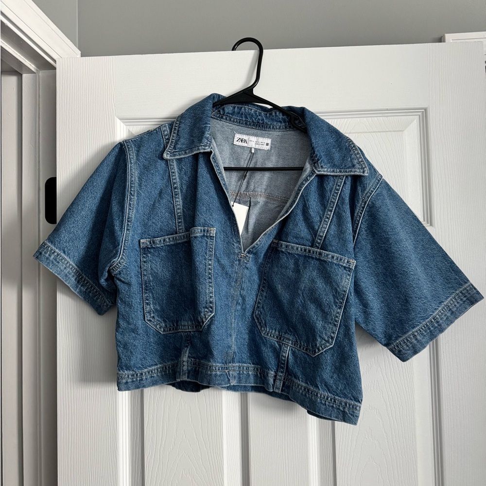 Zara Indigo Denim Short-Sleeve Jacket
